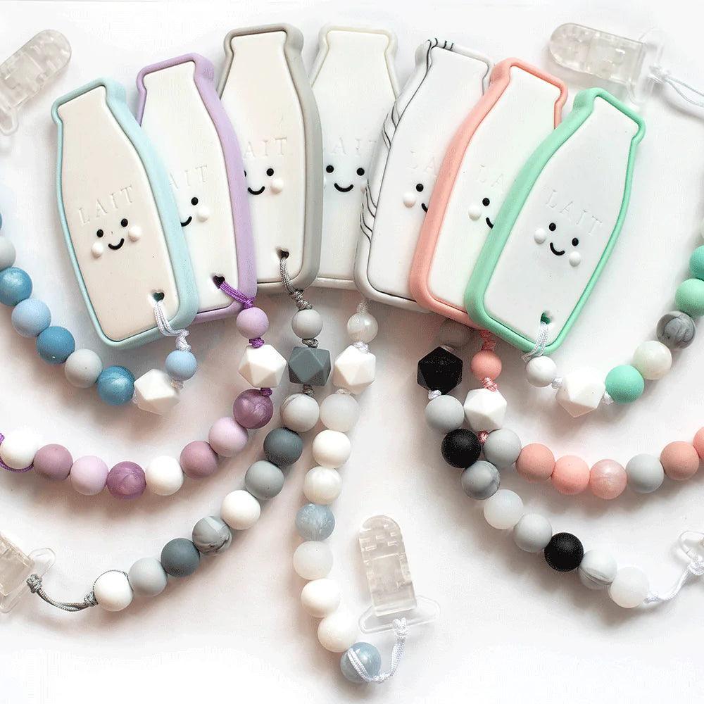 Teether with Clip | Milk Bottle- assorted | Baby Boos Teethers - The Ridge Kids