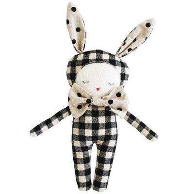 Mini Stuffed Animal | Dream Bunny Black Check Linen | Alimrose - The Ridge Kids