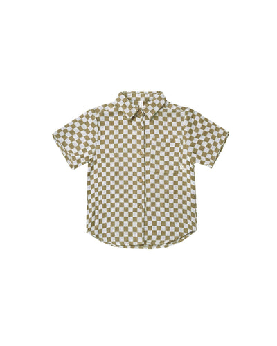 Short Sleeve Collared Boy Shirt | Olive Check | Rylee and Cru - The Ridge Kids