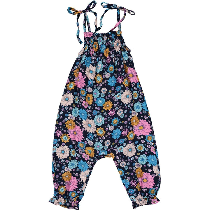 Girls Cotton Vivi Romper | Black Retro Floral | Vignette - The Ridge Kids
