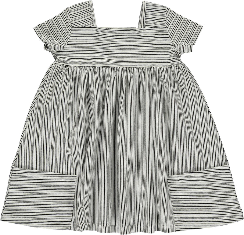 Girls Cotton Jersey Rylie Dress | White/Black Stripe | Vignette - The Ridge Kids