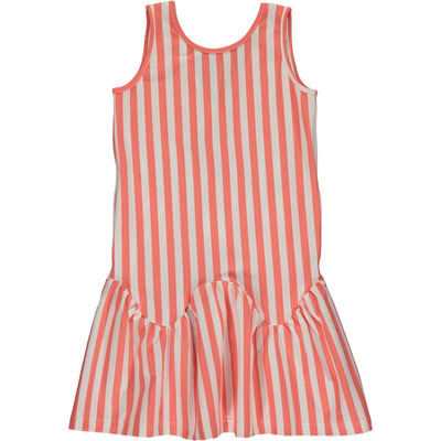 Girls Cotton Leila Striped Dress | Coral/White Stripe | Vignette - The Ridge Kids