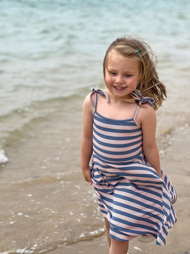 Girls Cotton Striped Tori Dress | Blue Rib Stripe | Vignette - The Ridge Kids