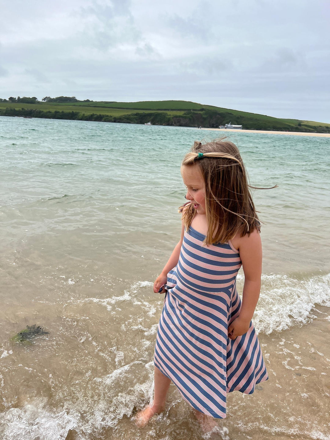 Girls Cotton Striped Tori Dress | Blue Rib Stripe | Vignette - The Ridge Kids