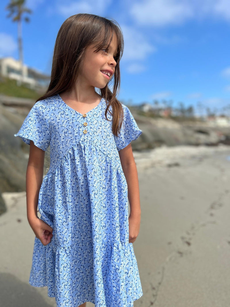 Girls Cotton Wanda Dress | Blue Ditsy Floral | Vignette - The Ridge Kids