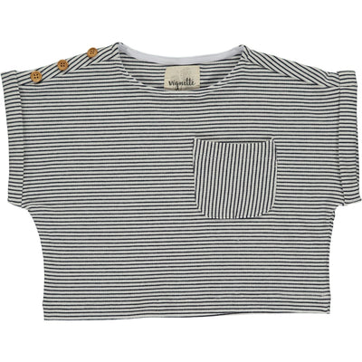 Girls Cotton Kassie Striped T-Shirt | White/Black Stripes | Vignette - The Ridge Kids
