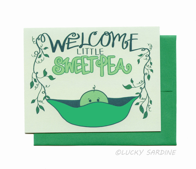 Greeting Card | Welcome Little Sweet Pea Baby Greeting Card | Lucky Sardine