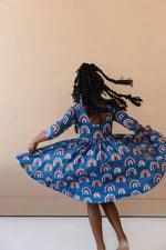 3/4 Sleeve Twirl Dress | Navy Rainbow | Ollie Jay - The Ridge Kids