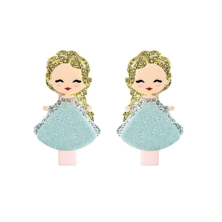 set of 2 alligator clips that are made of acrylic. they are Elsa Inspired and completely glittery!