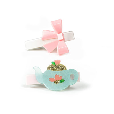 Alligator Clip Set |Tea Pot and Pink Bow | Lilies and Roses NY - The Ridge Kids