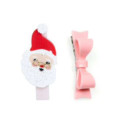 Alligator Clips | Holiday Jolly Santa + Pink Bow Tie | Lilies and Roses - The Ridge Kids