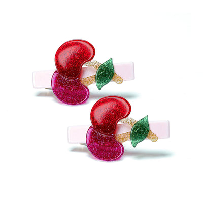 Alligator Hair Clips | Cherry Glitter Red & Pink | Lilies and Roses NY - The Ridge Kids