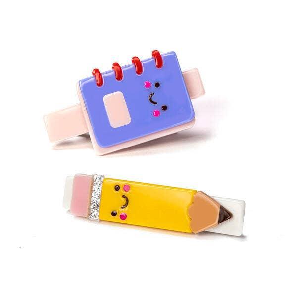 Alligator Hair Clips | Notebook Blue & Pencil | Lilies and Roses NY - The Ridge Kids