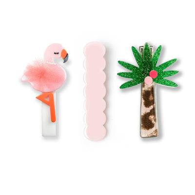 Alligator Hair Clips | Tropical Trio Flamingo | Lilies and Roses NY - The Ridge Kids