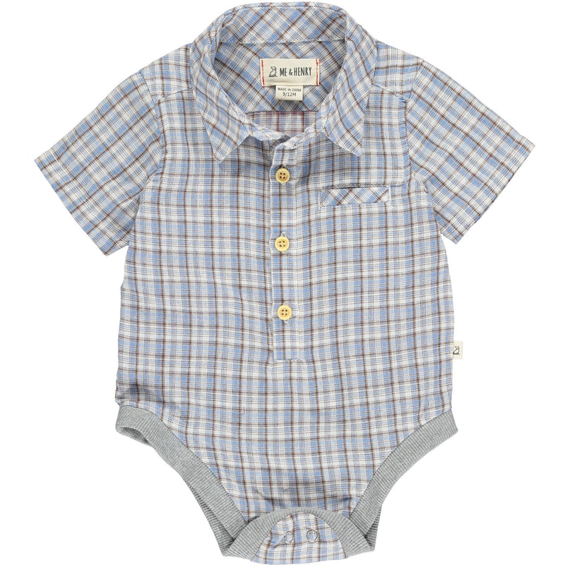 Baby Boy Helford Cotton Collared Onesie | Blue/Beige Stripe | Me and Henry - The Ridge Kids