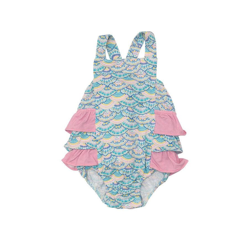 Baby Bubble | Ruffle Sunsuit - Mermaid Scale | Angel Dear - The Ridge Kids