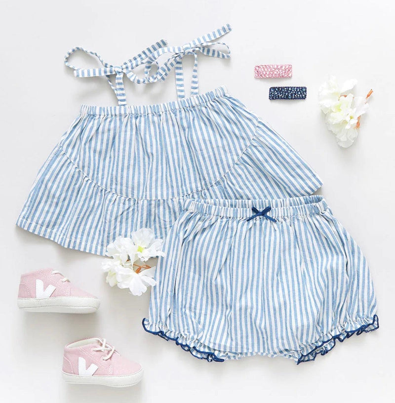 Baby Girl 2 Piece Set | Stella - Blue Skinny Stripe | Pink Chicken - The Ridge Kids