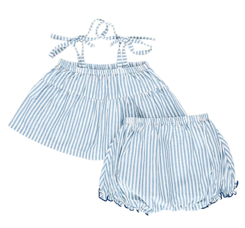 Baby Girl 2 Piece Set | Stella - Blue Skinny Stripe | Pink Chicken - The Ridge Kids