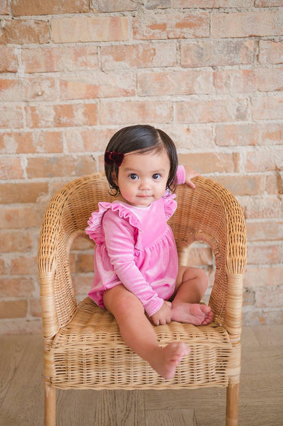 Baby Girl Bubble |Leah Romper- Baby Pink Velvet | Ollie Jay - The Ridge Kids