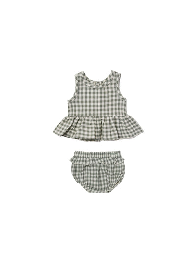 Baby Girl Sleeveless Peplum Set | Sea Green Gingham | Quincy Mae - The Ridge Kids