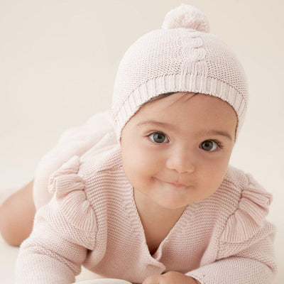 Baby Hat | Garter Knit Pom Pom- Blush | Elegant Baby - The Ridge Kids