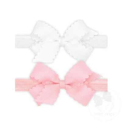 Baby Headband Set | Grosgrain Bow Set of 2, Pink and White | Wee Ones - The Ridge Kids