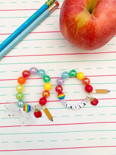 Back to School 2022: Rainbow Pencil & Apple Charm Bracelet - The Ridge Kids