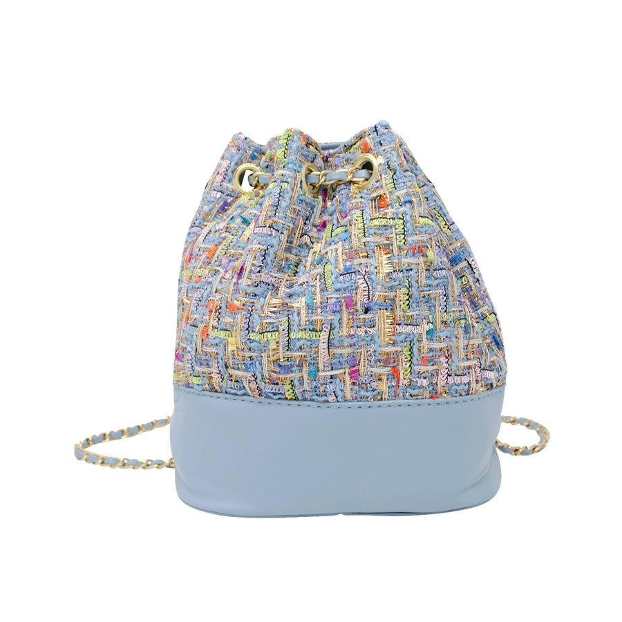 Backpack | Tweed Drawstring- Blue | Tiny Treats and Zomi Gems - The Ridge Kids