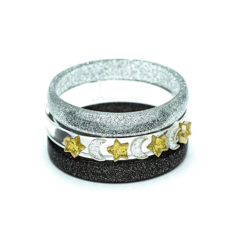 Bangle Set | Celestial Glitter Star & Moon | Lilies and Roses NY - The Ridge Kids