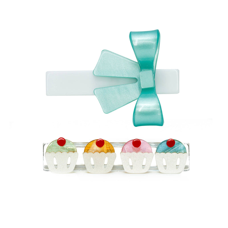 Alligator Clip Set | Cupcakes & Bow Pearlized | Lilies and Roses NY