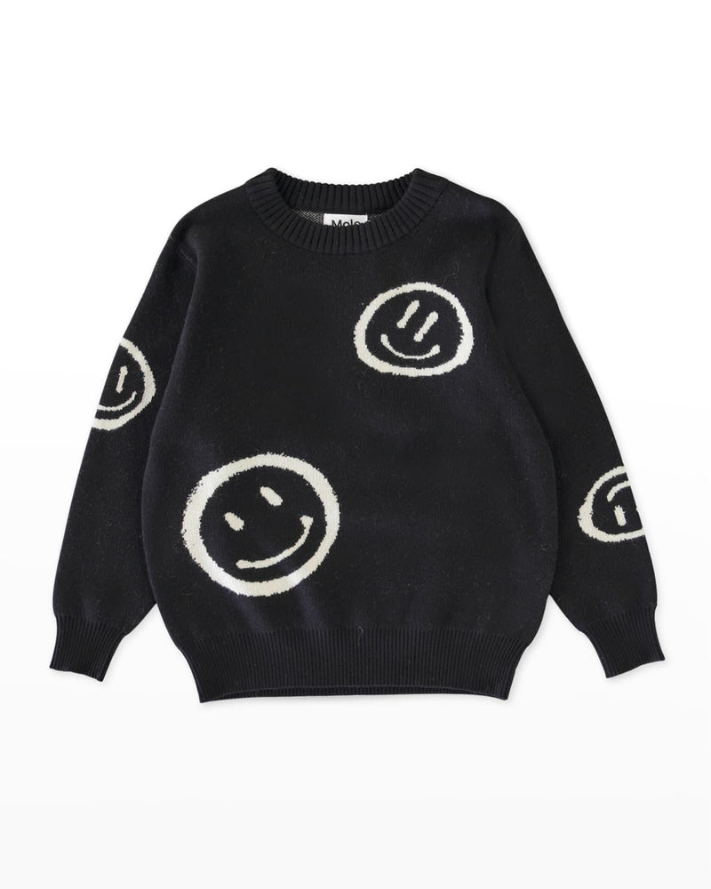 Bello Knit Smiley Sweater | Black | Molo - The Ridge Kids