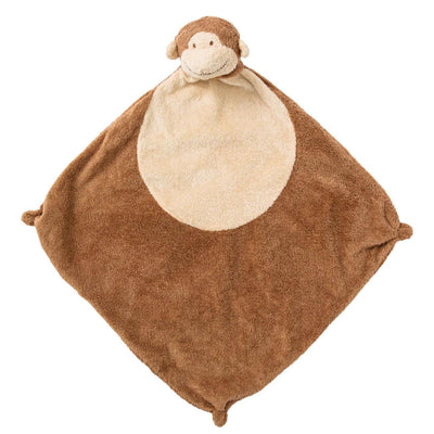 brown monkey blankie, the head is at the top of the blankie and it folds out so the baby can cuddle with it. 