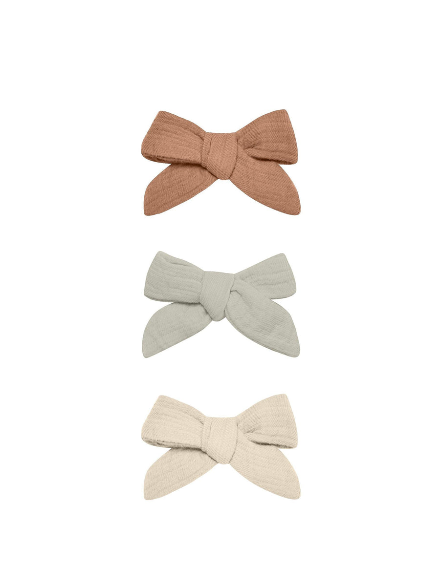 Bow with Clip Set | Set of 3: Natural, Pistacio and Clay | Quincy Mae - The Ridge Kids