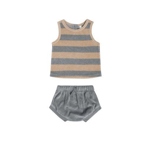 Boys 2 Piece Set | Terry Tank Set- Ocean and Latte Stripe | Quincy Mae - The Ridge Kids