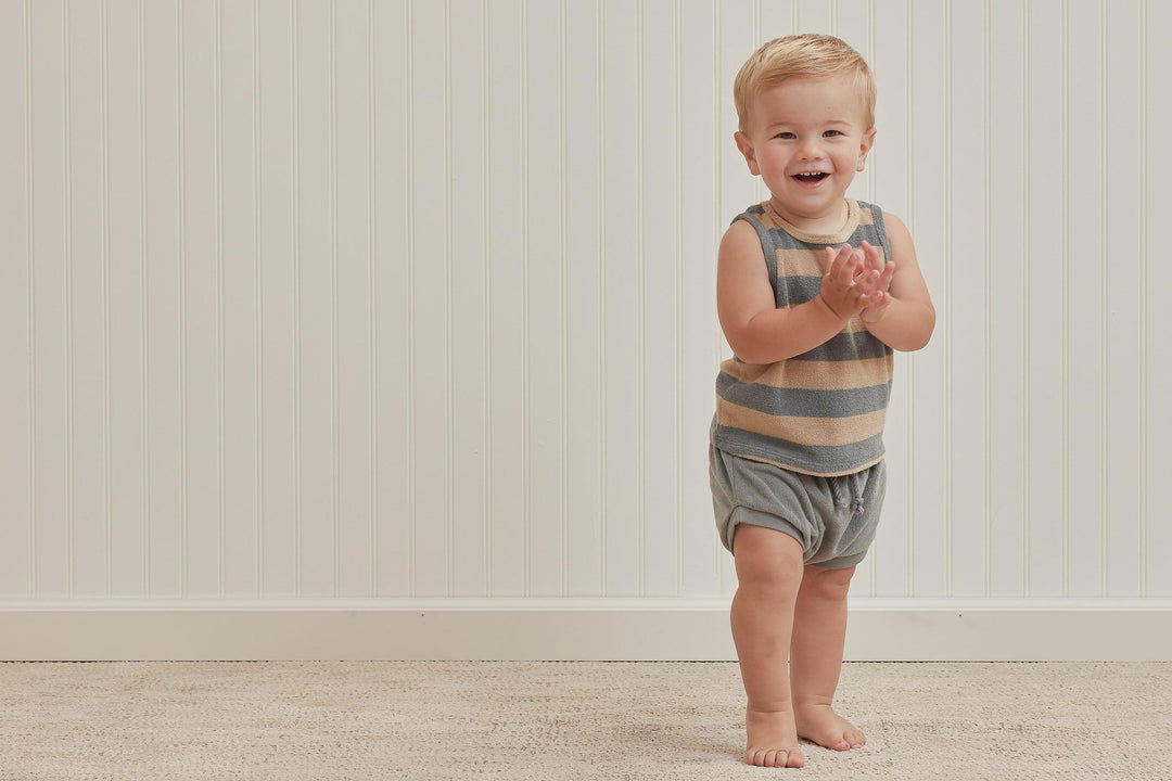 Boys 2 Piece Set | Terry Tank Set- Ocean and Latte Stripe | Quincy Mae - The Ridge Kids