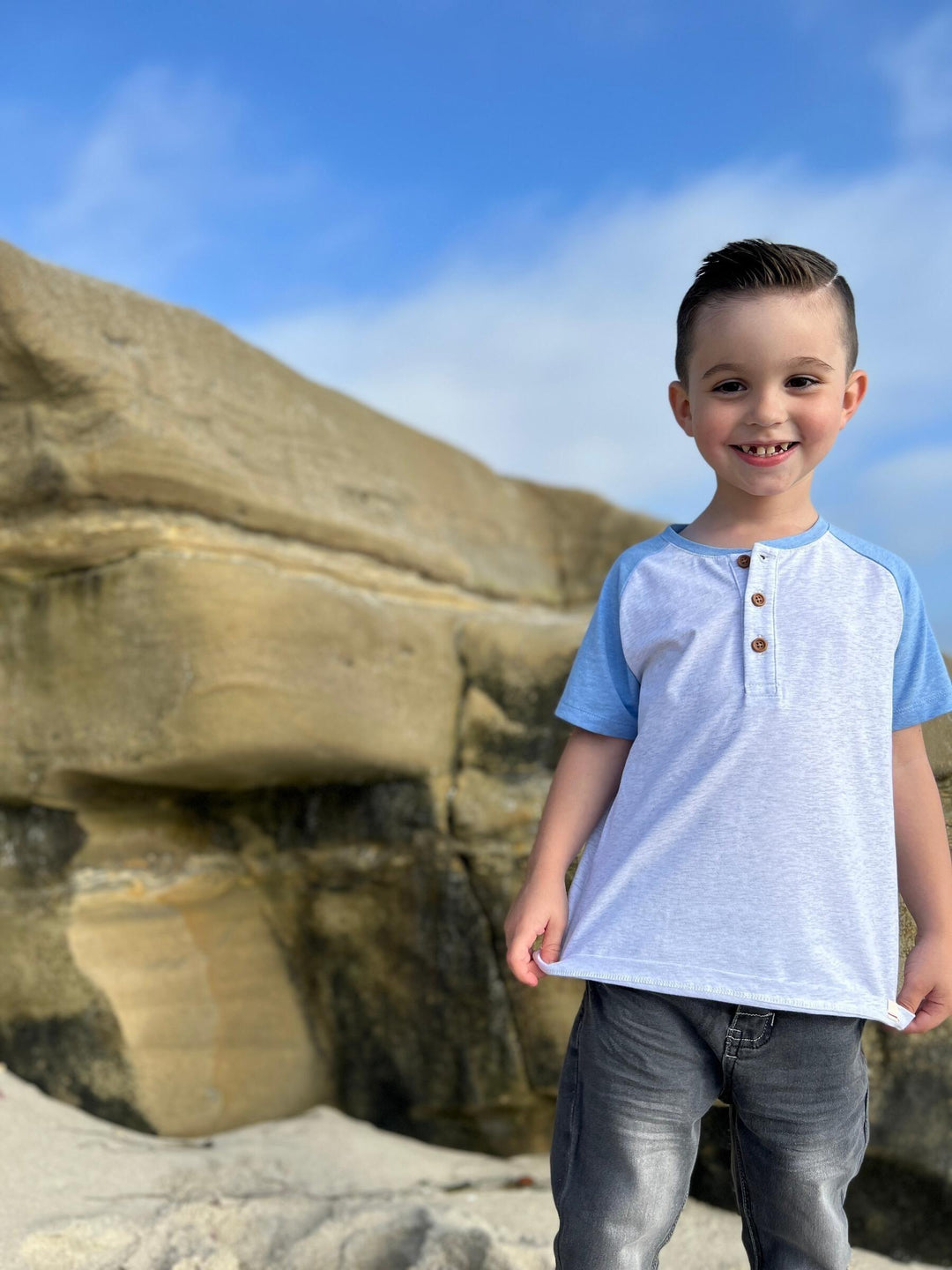 Boys Beacon Raglan Block Henley | Grey/Navy | Me and Henry - The Ridge Kids