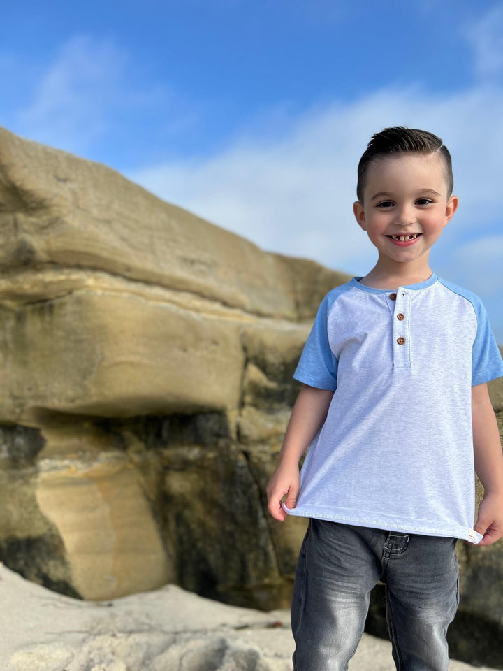 Boys Beacon Raglan Block Henley | Grey/Navy | Me and Henry - The Ridge Kids