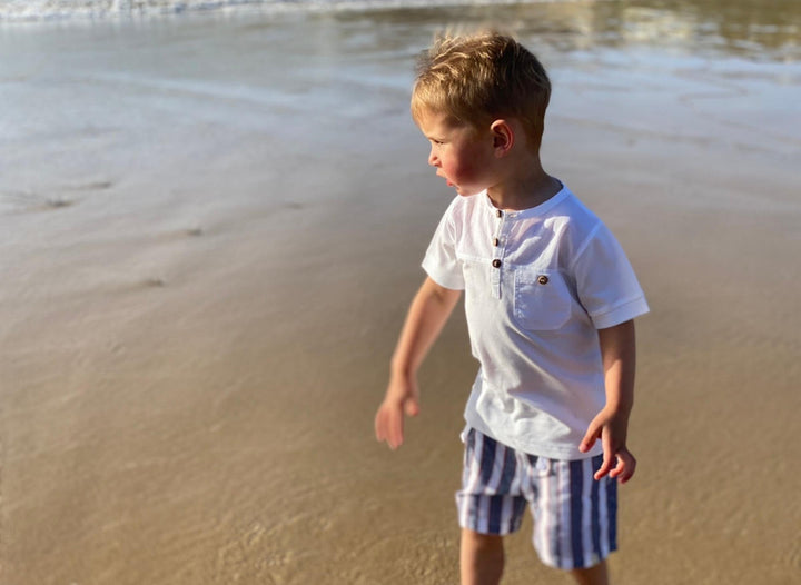 Boys Boardwalk Pique Short Sleeve Henley | White | Me and henry - The Ridge Kids