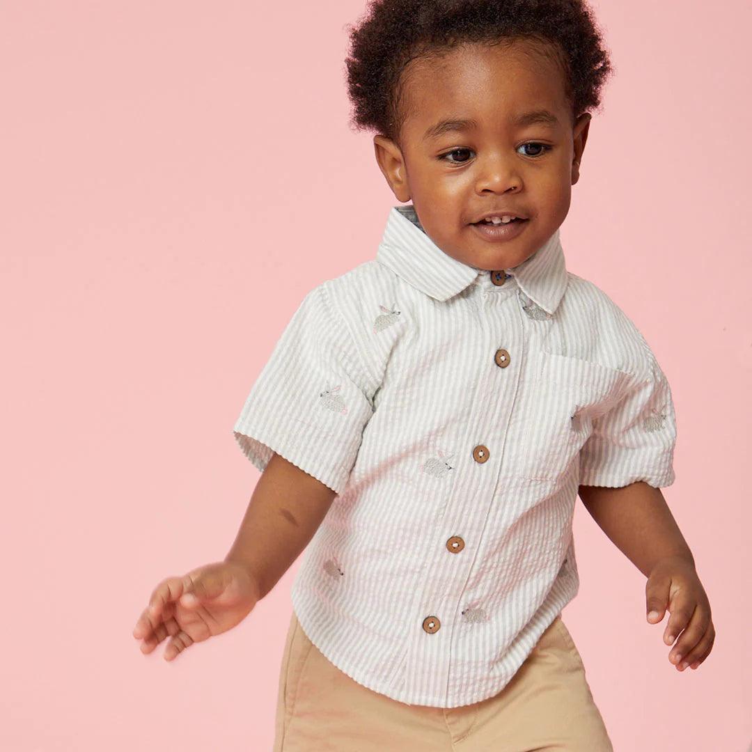 Boys Shirt | Jack- Bunny Embroidery | Pink Chicken