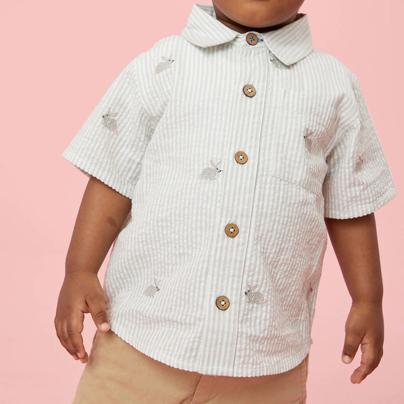 Boys Shirt | Jack- Bunny Embroidery | Pink Chicken