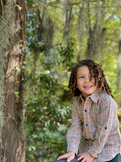 Button Down Cotton Shirt | Atwood Navy Gold | Me and Henry - The Ridge Kids