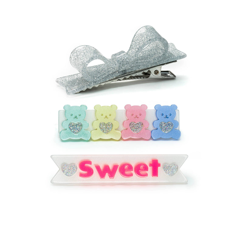 Alligator Hair Clip Set|  Sweet Bears and Bowtie Glitter| Lilies and Roses NY