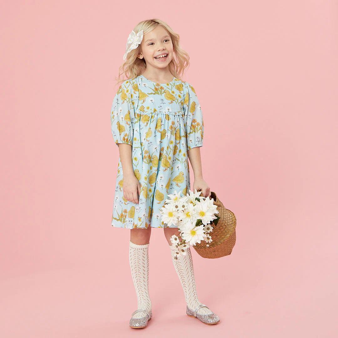 Girls Dress | Rowan - Chick Garden | Pink Chicken
