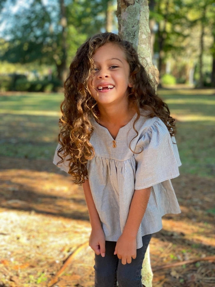 Cora Cotton Blouse | Blue Stripe | Vignette - The Ridge Kids