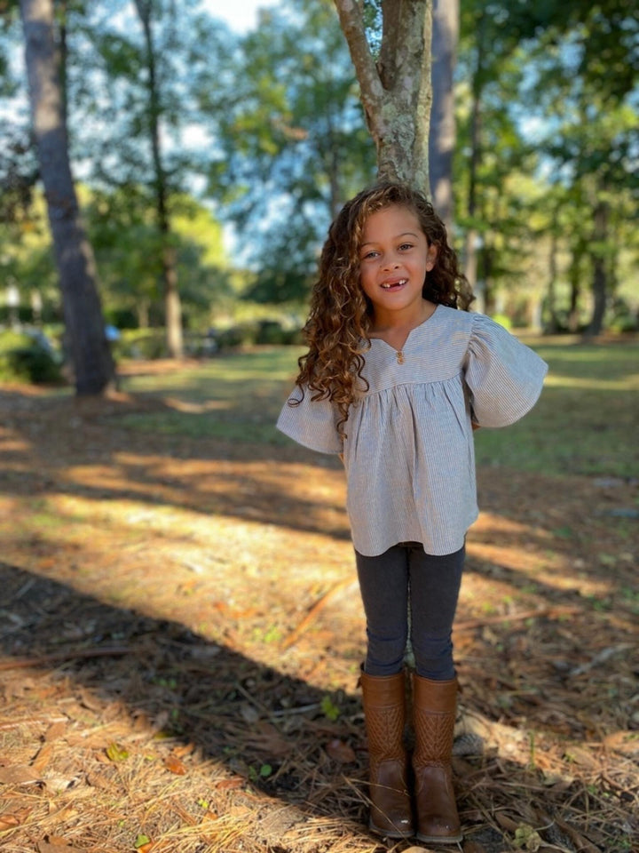 Cora Cotton Blouse | Blue Stripe | Vignette - The Ridge Kids