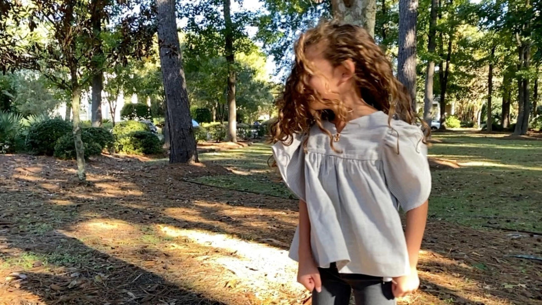 Cora Cotton Blouse | Blue Stripe | Vignette - The Ridge Kids
