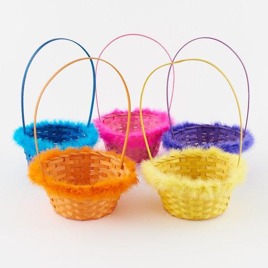 Easter Basket | Bamboo Basket w/Marabou- assorted - The Ridge Kids