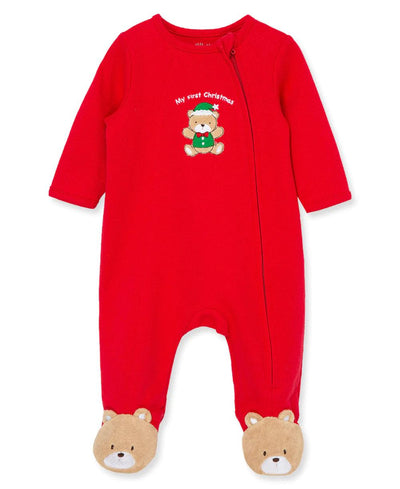 Footed Onesie | Babies First Christmas With Whimsical Bear Details | Little Me - The Ridge Kids