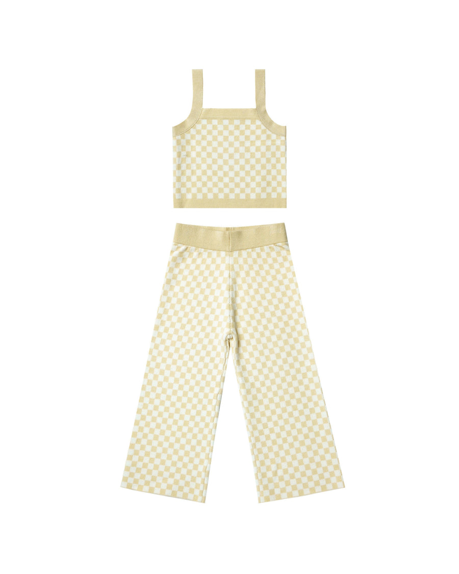 Girls 2 Piece Set | Checker Knit Set- Lemon Check | Rylee and Cru - The Ridge Kids