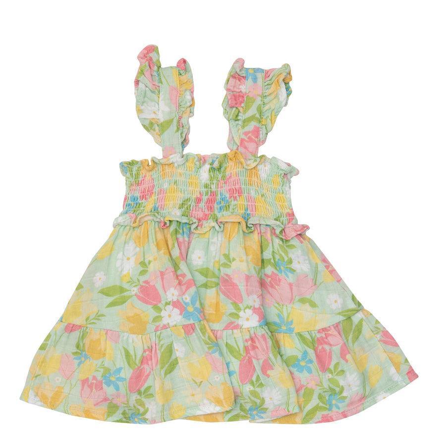 Girls Dress | Smocked Ruffle - Springtime Tulips | Angel Dear - The Ridge Kids
